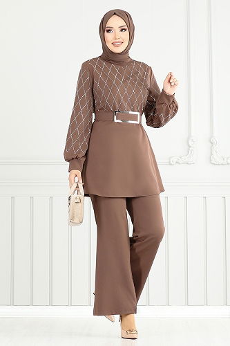 moda selvim طقم بيج غامق 2691SL890-M - Thumbnail