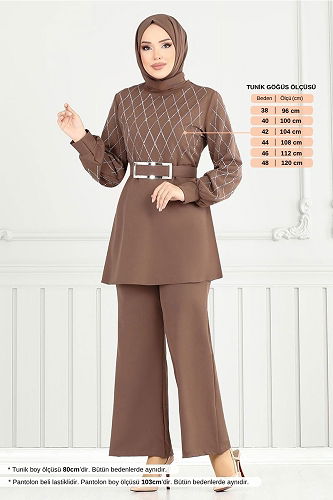 moda selvim طقم بيج غامق 2691SL890-M - Thumbnail