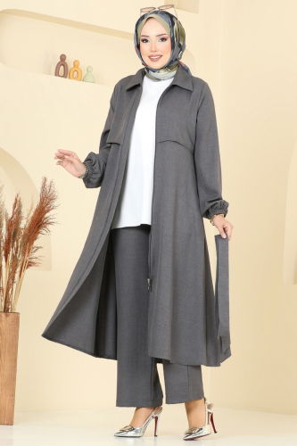 moda selvim طقم رمادي غامق 2692SL432 - Thumbnail