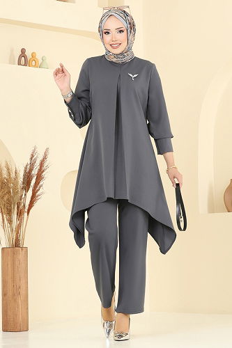 moda selvim طقم رمادي غامق 2695SL432 - Thumbnail