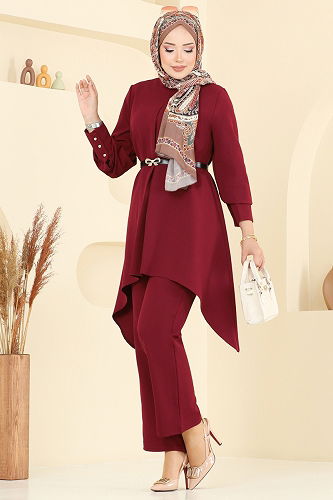 moda selvim طقم خمري 2695SL432 - Thumbnail