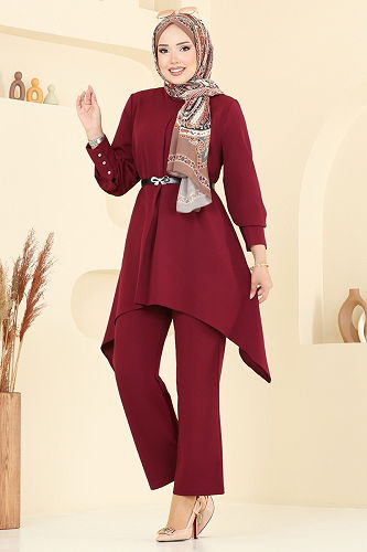 moda selvim طقم خمري 2695SL432 - Thumbnail