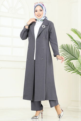 moda selvim طقم رمادي غامق 2696SL432 - Thumbnail