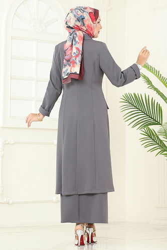 moda selvim طقم رمادي غامق 2697SL432 - Thumbnail