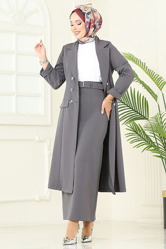 moda selvim طقم رمادي غامق 2697SL432 - Thumbnail