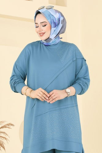 moda selvim طقم بترولي فاتح 2699AYD574 - Thumbnail