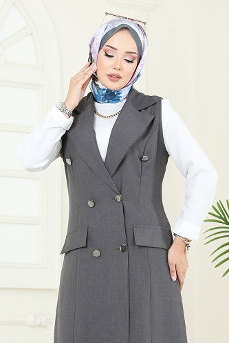 moda selvim طقم رمادي غامق & سكري 2699SL432 - Thumbnail