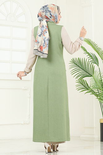 moda selvim طقم أخضر عشبي وبيج 2699SL432 - Thumbnail