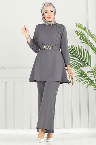 moda selvim طقم رمادي غامق 2700SL890-M - Thumbnail