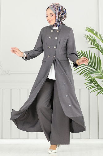 moda selvim طقم رمادي غامق 2701SL432 - Thumbnail