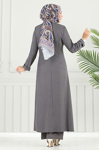 moda selvim طقم رمادي غامق 2701SL890-M - Thumbnail