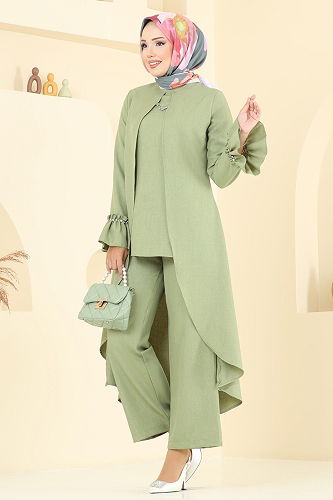 moda selvim طقم أخضر عشبي 2702SL432 - Thumbnail