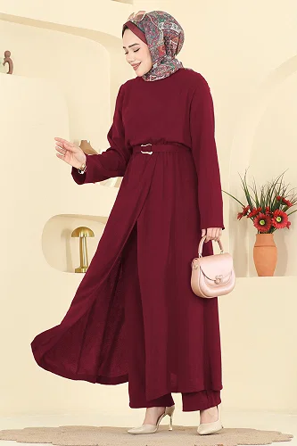 moda selvim طقم خمري 2702TPK1167 - Thumbnail