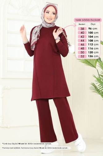 moda selvim طقم خمري 2704AYD574 - Thumbnail