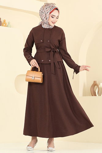 moda selvim طقم بني غامق 2704SL432 - Thumbnail