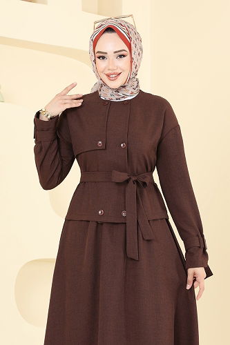 moda selvim طقم بني غامق 2704SL432 - Thumbnail