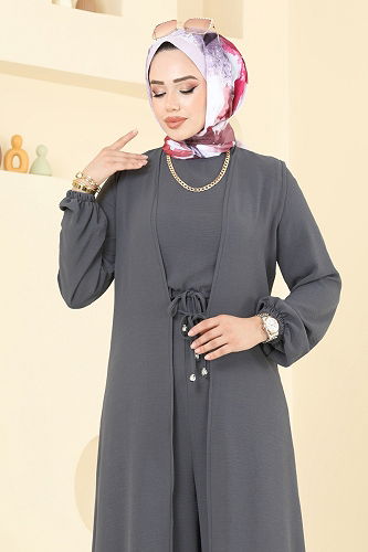 moda selvim طقم رمادي غامق 2706SL432 - Thumbnail