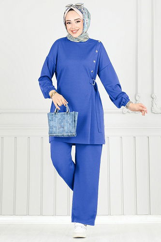 moda selvim طقم نيلي 2708AYD969-M - Thumbnail