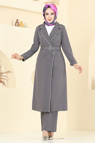 moda selvim طقم رمادي غامق 2708SL432 - Thumbnail