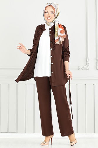 moda selvim طقم بني 2709AYD574 - Thumbnail