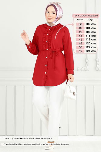 moda selvim طقم أحمر و سكري 2709AYD574 - Thumbnail