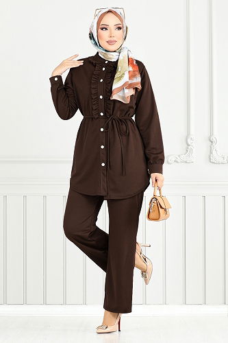 moda selvim طقم بني 2709AYD969-M - Thumbnail