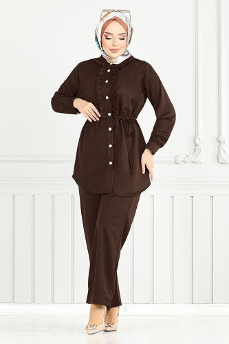 moda selvim طقم بني 2709AYD969-M - Thumbnail