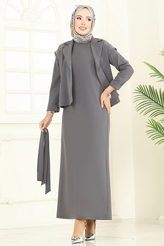 moda selvim طقم رمادي غامق 2709SL432 - Thumbnail