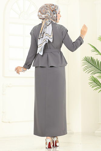 moda selvim طقم رمادي غامق 2709SL432 - Thumbnail