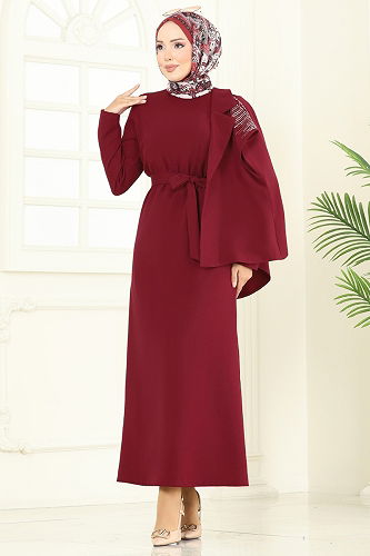 moda selvim طقم خمري 2709SL432 - Thumbnail