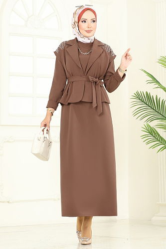 moda selvim طقم بيج غامق 2709SL432 - Thumbnail