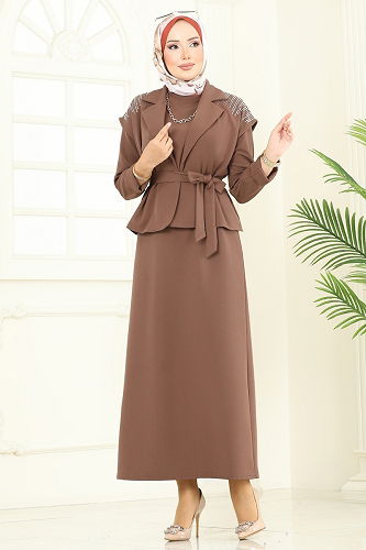 moda selvim طقم بيج غامق 2709SL432 - Thumbnail