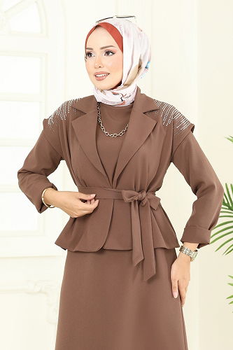 moda selvim طقم بيج غامق 2709SL432 - Thumbnail