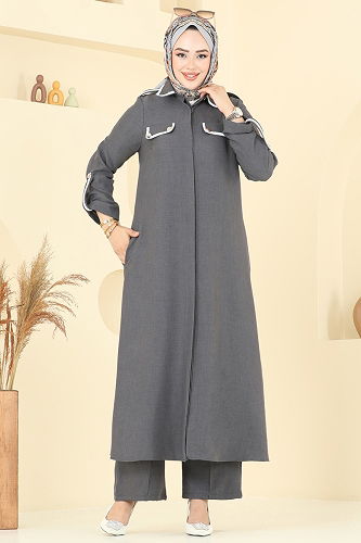 moda selvim طقم رمادي غامق 2710SL432 - Thumbnail