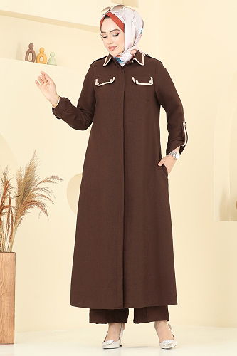 moda selvim طقم بني غامق 2710SL432 - Thumbnail