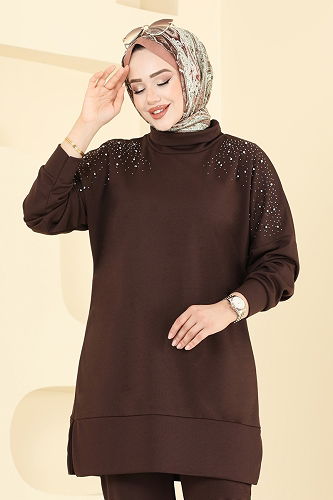 moda selvim طقم بني 2711AYD574 - Thumbnail