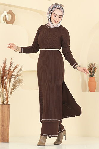 moda selvim طقم بني 2713AYD574 - Thumbnail