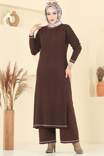 moda selvim طقم بني 2713AYD574 - Thumbnail