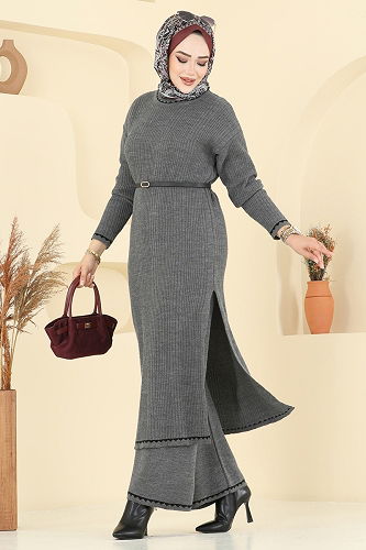 moda selvim طقم رمادي غامق 2713AYD574 - Thumbnail