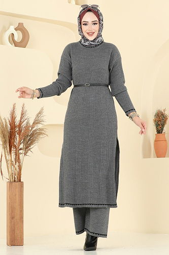 moda selvim طقم رمادي غامق 2713AYD574 - Thumbnail