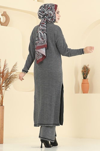 moda selvim طقم رمادي غامق 2713AYD574 - Thumbnail