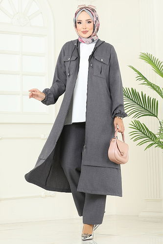 moda selvim طقم رمادي غامق 2715SL432 - Thumbnail