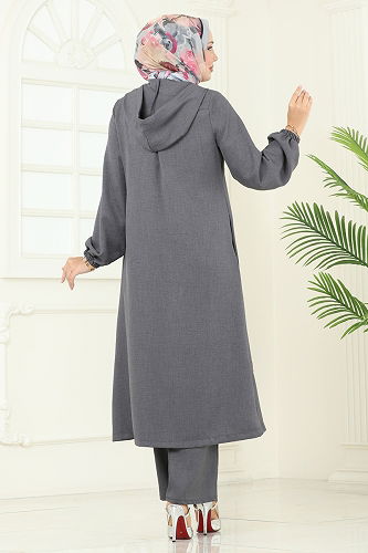 moda selvim طقم رمادي غامق 2715SL432 - Thumbnail