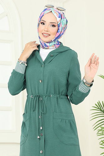 moda selvim طقم أخضر باهت غامق 2716SL432 - Thumbnail