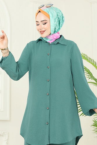 moda selvim طقم أخضر باهت غامق 2717SL432 - Thumbnail