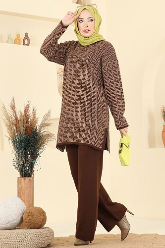 moda selvim طقم بني 2718AYD574 - Thumbnail