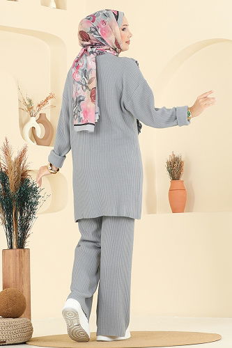 moda selvim طقم رمادي فاتح 2719AYD574 - Thumbnail