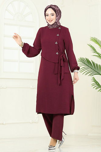 moda selvim طقم خمري 2719SL432 - Thumbnail