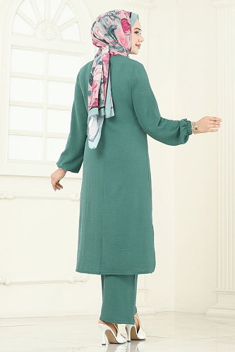 moda selvim طقم أخضر باهت غامق 2719SL432 - Thumbnail