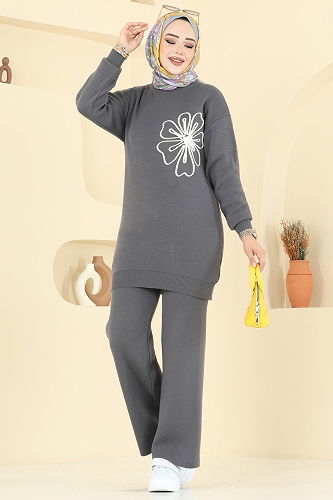 moda selvim طقم رمادي غامق 2720AYD574 - Thumbnail